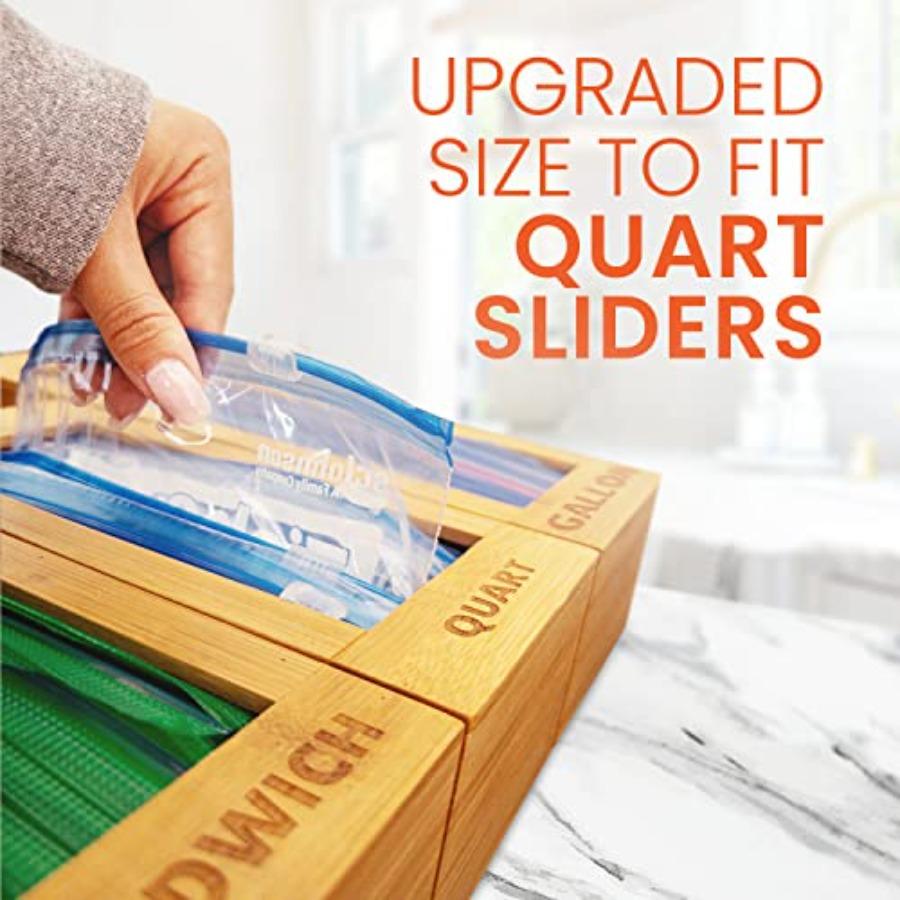 mHomeAid Bag Storage Organizer Bamboo Food Plastic Baggie Holder Dispenser Container for Kitchen Drawer Fits Ziplock Gallon Qua