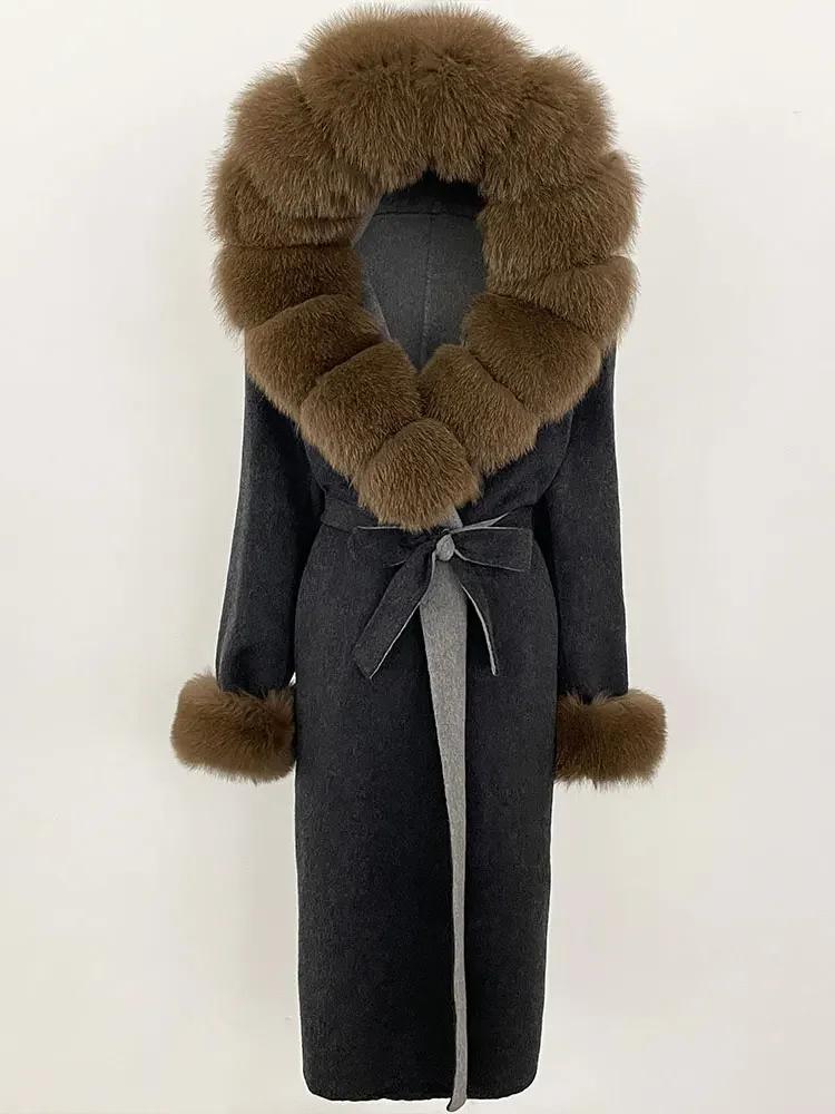 OFTBUY Autumn Winter Women Coat Real Natural Fox Fur Collar Hooded Double-faced Woolen Blends Jacket Thick Warm Casual Overwears