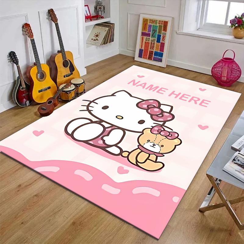 Custom HelloKitty Mat Personalized Name, Polyester Washable Indoor Entryway Rug, Gift for Christmas, Easter, Thanksgiving Day