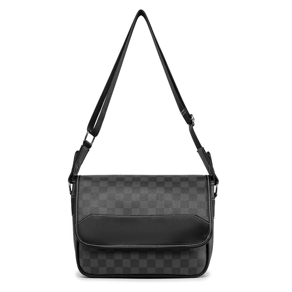Buy New High Capacity Male Plaid Crossbody Bags Leather Single Shoulder Bags Fashion Messenger