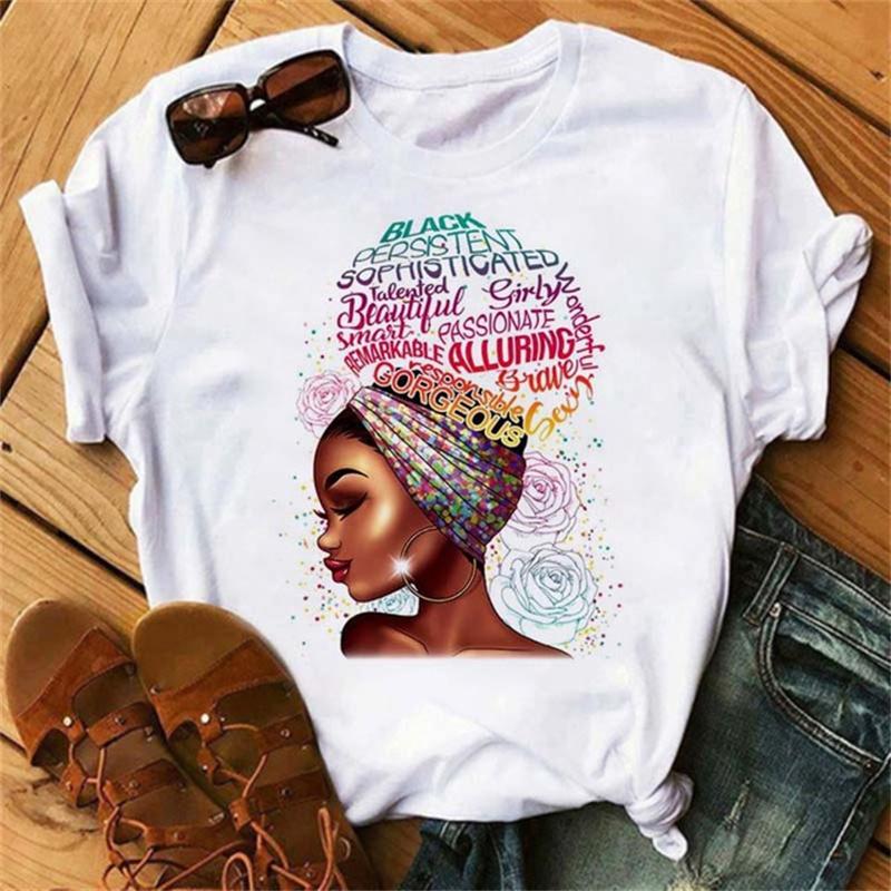 African Fashion Girls Print Women T-Shirts Short Sleeve Y2K Tops 90S Harajuku Graphic T Shirt Summer Clothing Casual Loose Tee