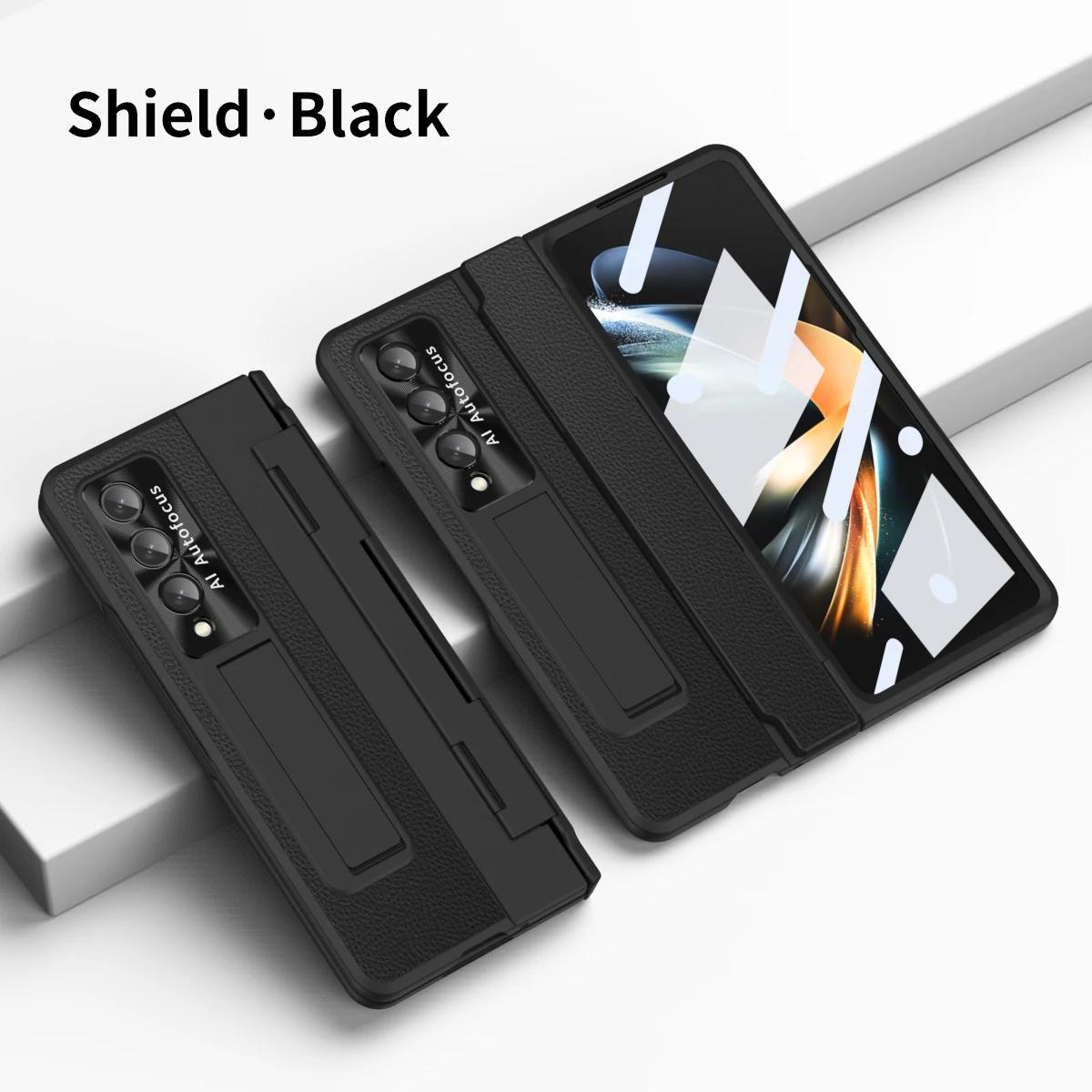 

Чехол-кронштейн из гладкой кожи с плоским шарниром для Samsung Galaxy Z Fold 6 5 4 3 с закаленным стеклом Z Fold5 Fold6 Защитный чехол For Galaxy Z Fold 3&Only Phone Case