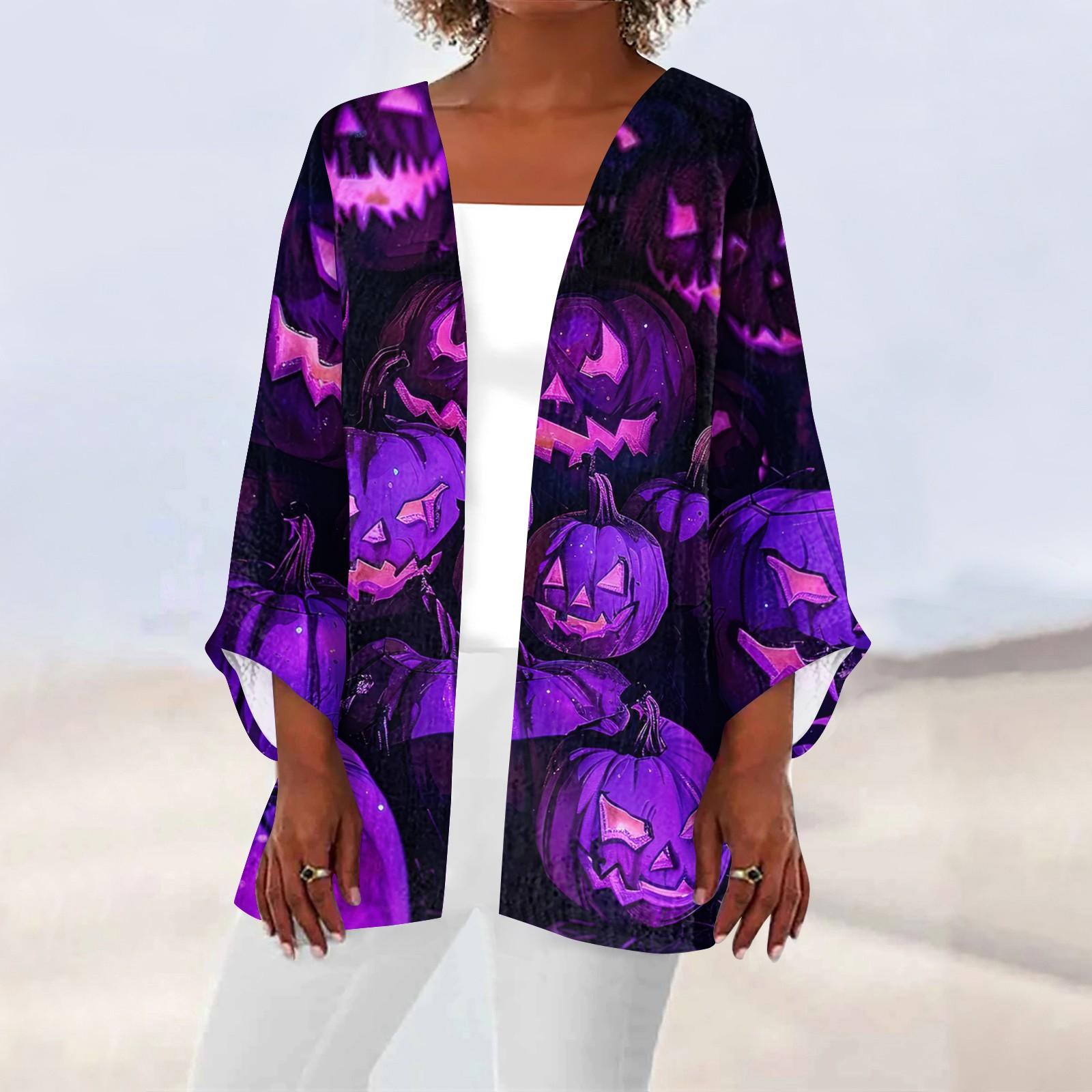 

Женская повседневная модная легкая куртка средней длины с принтом, кардиган XL фиолетовый