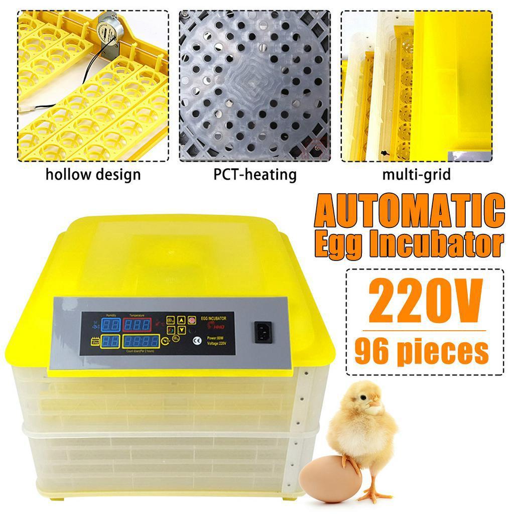220V 96 Eggs Incubator Double Layers Full Automatic Hatching Machine for Chicken Duck Smart Control +12V LCD Display 58x54x35cm