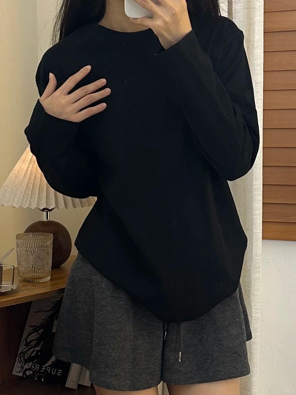 

Heavy pure cotton bottoming shirt women s spring simple loose long-sleeved T-shirt with casual basic white top 3XL чорний