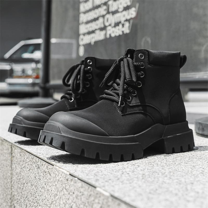 

Spring and autumn new shoes casual sports thick heel round head front lace-up hiking Martin boots 38 чёрный