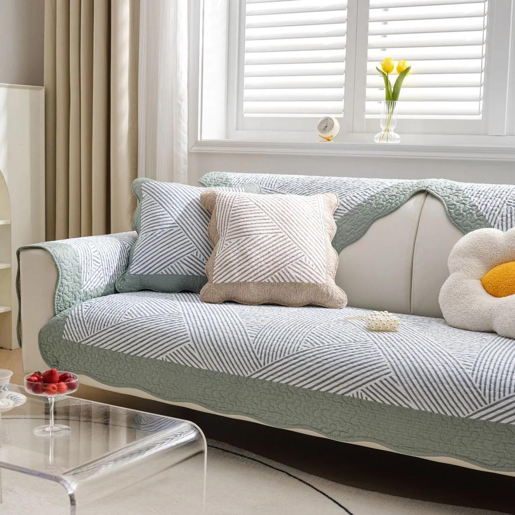 Twill Wash Cotton Sofa Cover Resistant Slipcover Waves Edge Printing Seat Sofa Towel Dust Cover Towel Couches for Living Room