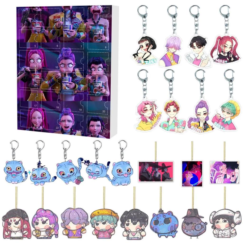 K-pop Demon Hunters Rumi Mira Zoey Figure Saja Boys Christmas Countdown Calendar Trendy Blind Box Keychain Acrylic Pendant Gift