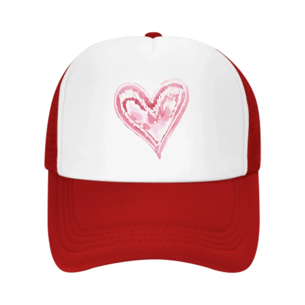 Pink Heart Mesh Trucker Hats for Unisex Women Adjustable Casual Fashion Baseball Caps for Outdoor Activities