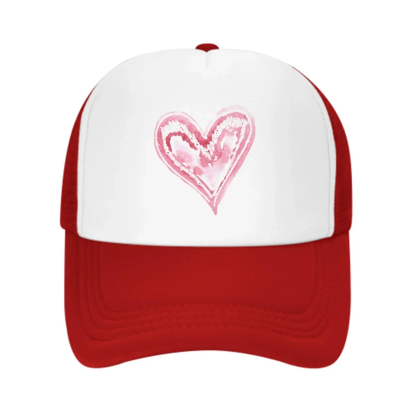 

Pink Heart Mesh Trucker Hats for Unisex Women Adjustable Casual Fashion Baseball Caps for Outdoor Activities One Size