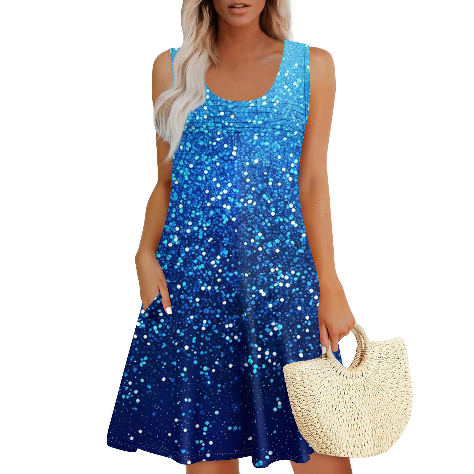 

Женские летние платья, свободные сарафаны без рукавов с U-образным вырезом и карманами XXL