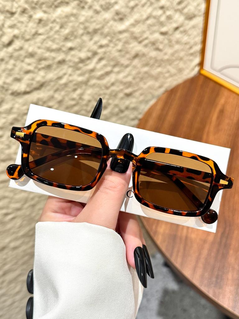 1Pc Fashionable Rectangular Frame Glasses With Rice Nail Decoration Unisex Perfect For Daily Wear Decorative Accessories