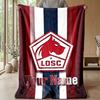 LOSC Lille Custom Name Text Flannel Blanket Soccer Logo Personalized Fleece Throw Blanket Special Gift For Sofa Bedroom Home