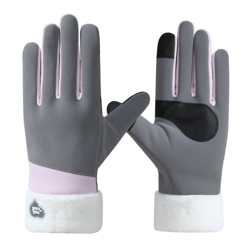 Warm gloves women's velvet thickened windproof and cold-proof outdoor cycling driving skin feeling autumn and winter gloves