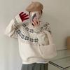 Crew Neck Japanese Lazy Style Retro Knitted Pullover Women's Autumn and Winter New Contrasting Color Design Long Sleeve Knitted Thick Pullover