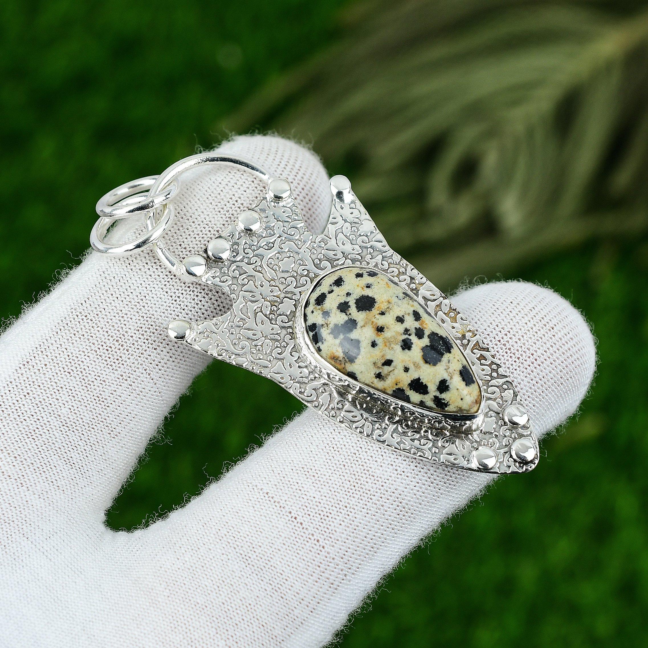 

Mothers day Sale 925 Sterling Silver Natural Dalmatian Jasper Wedding Pendant