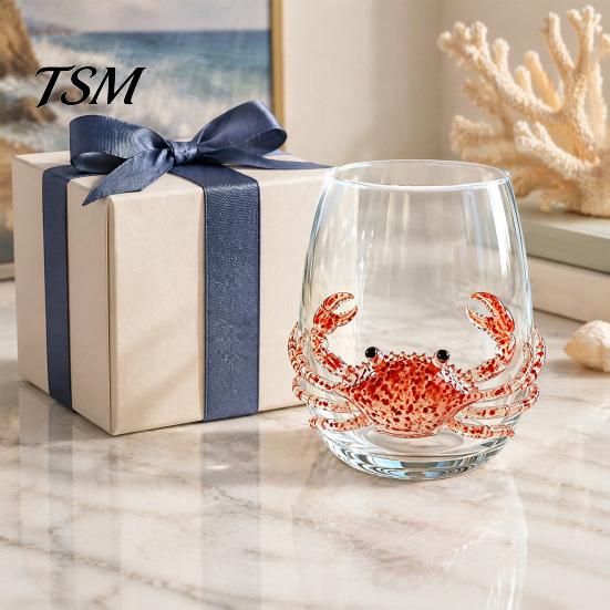 Elegant Seaside Drinking Glass Octopus Tumbler, 350ml Stemless Wine Glass, Whale Dolphin Turtle Nautical Home Decor Sea Creature Cup, Handcrafted