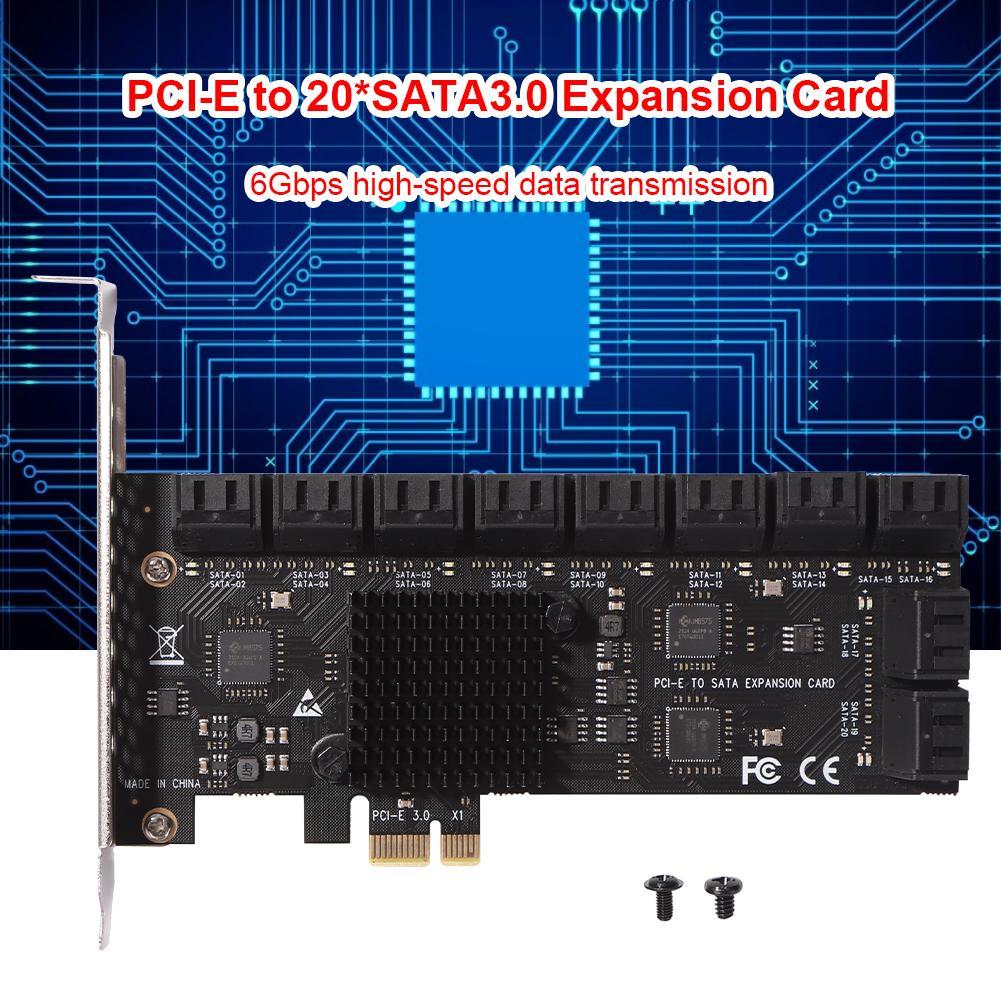 Expansion Card Port PCIE Expansion Card PCIE Adapter 20 Port 6Gbps PCI-Express X1 SATA3.0 Riser Expansion Card