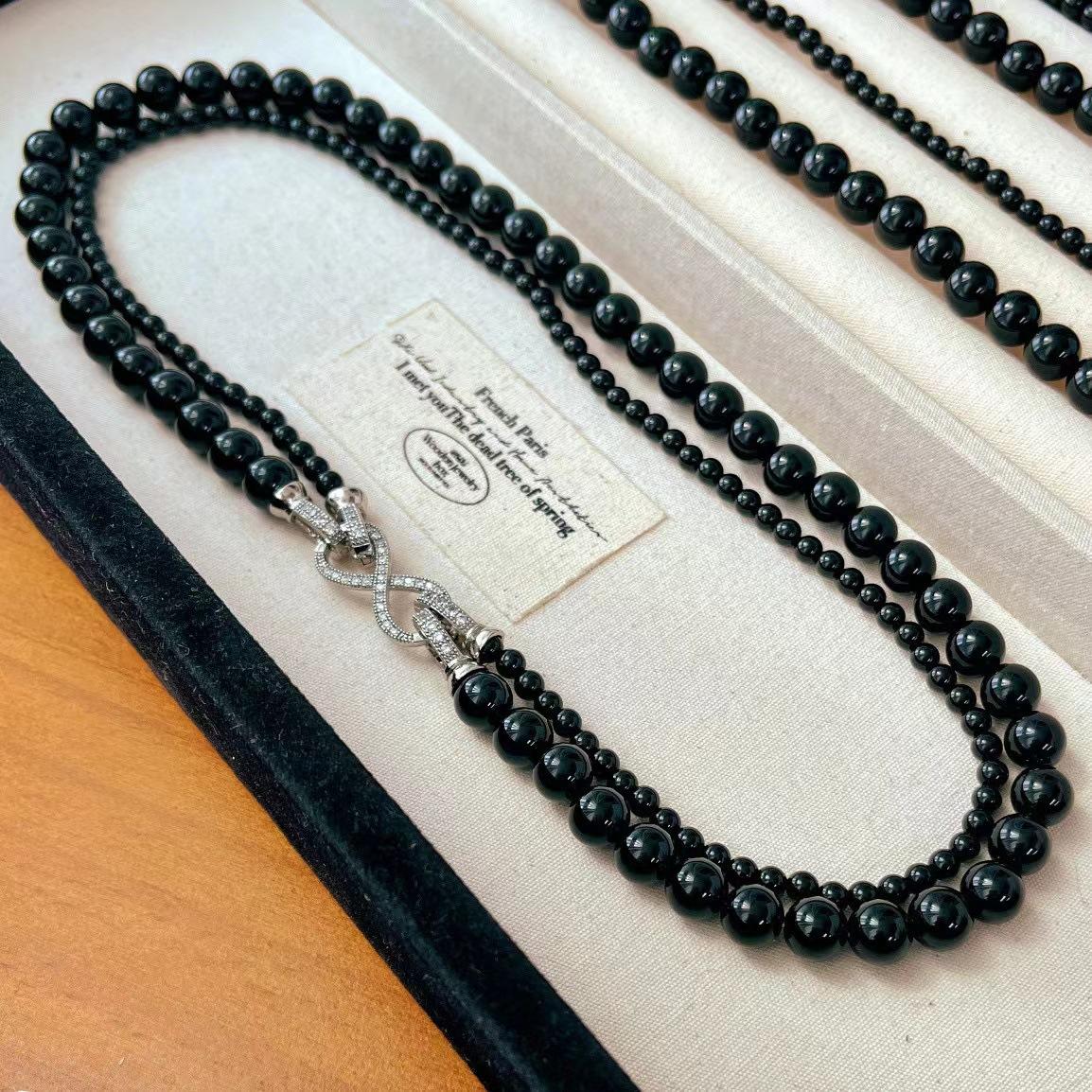 

Retro High-Quality Natural Black Agate Double-Layer Necklace, A Variety Of Ways To Wear, Removable Collarbone Chain, Autumn And Winter Beauty