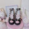 Fashion Lovely Girls Lolita Sweet Bowknots Platform Shoes,Students Cute Small Bell Heart Shaped Straps Flat Elevator Shoes Mary Janes
