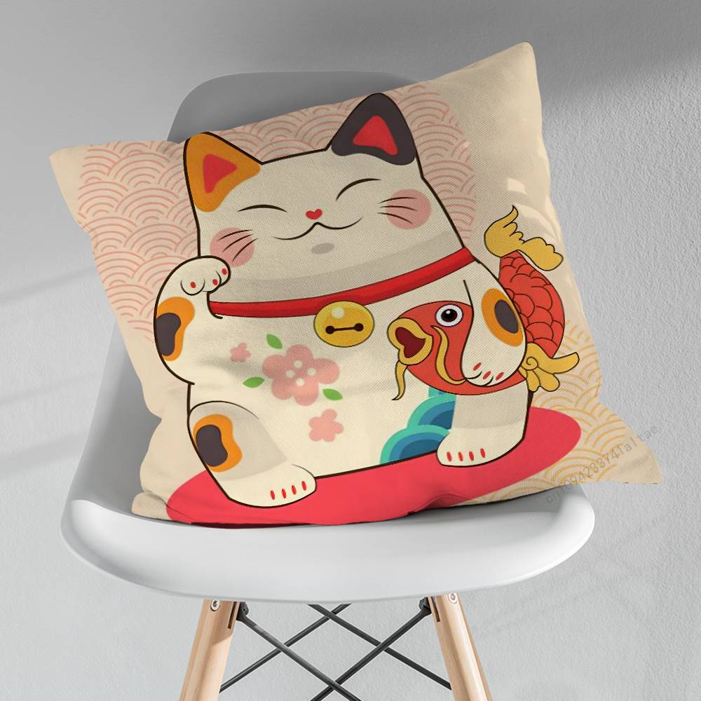 Cartoon Glückskatze Japanisch Verschiedene Größen Quadratische Kissenhülle Für Auto Haus Schlafzimmer Dekor Geburtstag Geschenk