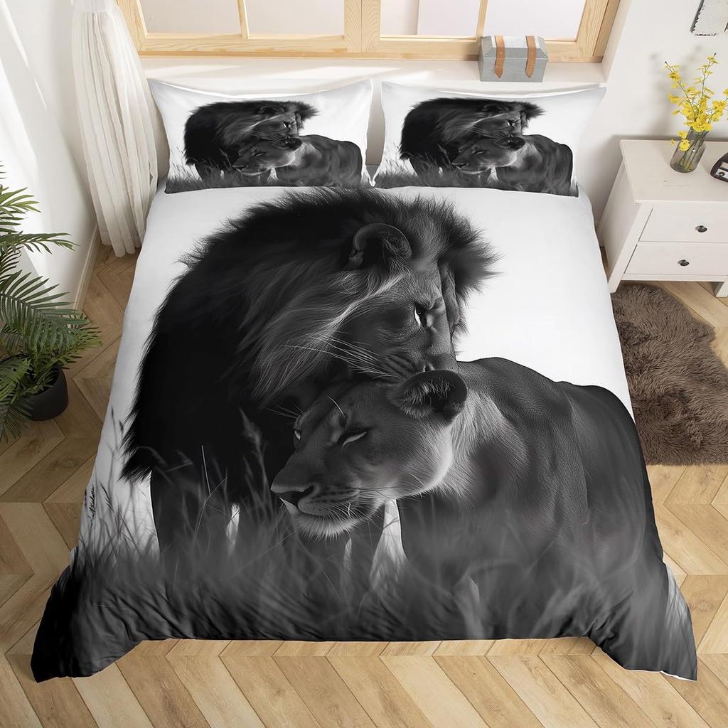 Lion Duvet Cover Set King Size Wild Animal Pattern Bedding Set Decorative Comforter Covers Wildlife Theme Quilt Cover For Teens