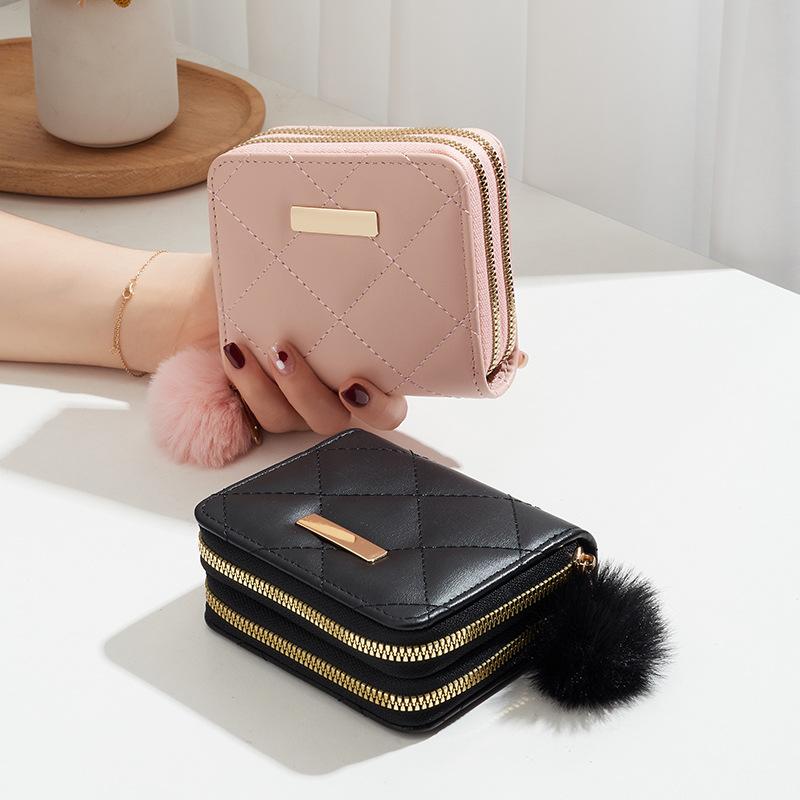 New Iron Standard Decorative Women's Rhombus Clutch Change Bag Double-layer Casual Bag Wallet Short Piece