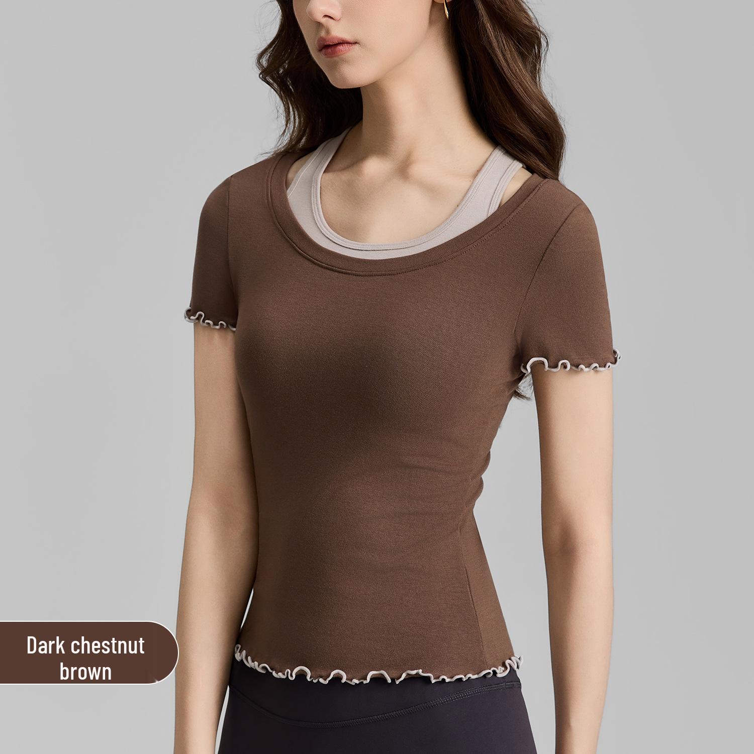 New Women s Color Block Yoga Top: Nude-Feel, Short Sleeve, Tight Fit, Perfect for Spring/Summer Workouts S