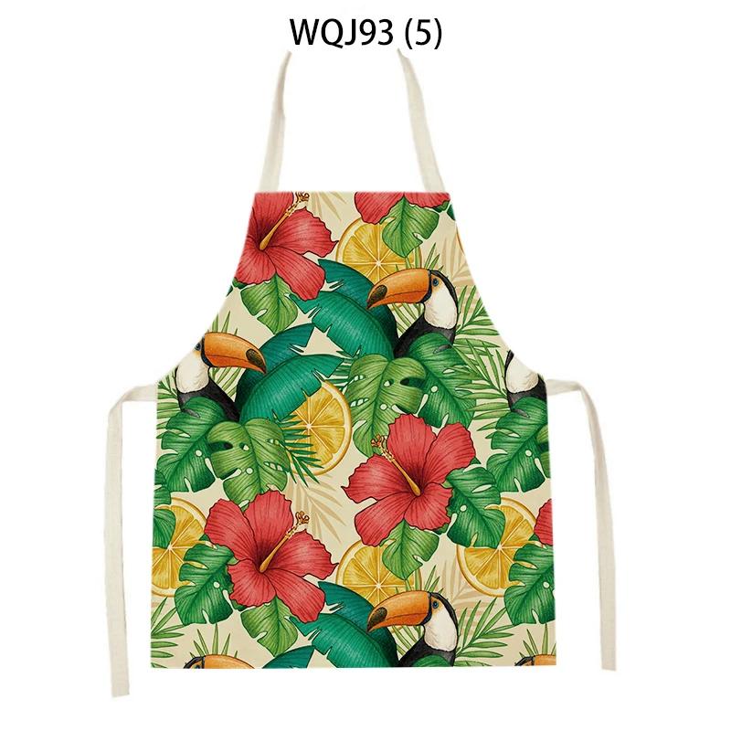 Women Men Plant Flower Leaves Pattern Cleaning Kitchen Aprons Home Cooking Baking Accessories Linen Waist Bibs Home Decor