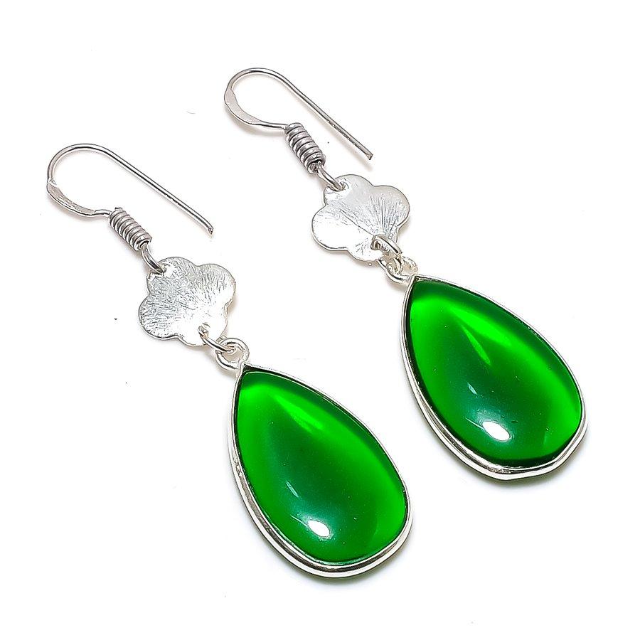 Chrome Diopside Gemstone Handmade 925 Sterling Silver Jewelry Earring 2.17" GK-5175