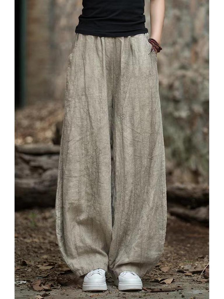 Women's 2025 Distressed Cotton Linen Lantern Pants - Casual, Versatile, Literary Style for Travel