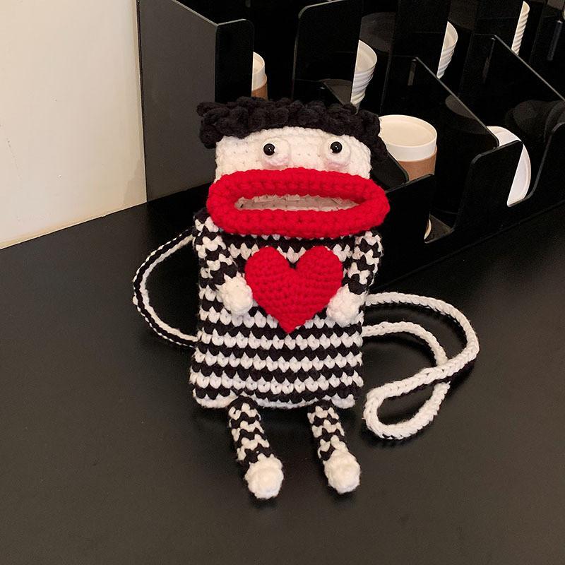 

Stylish And Trendy Children s Knitted Sling Bag Cute Black Stripe Design Perfect For Outings