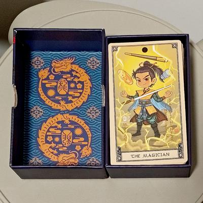 Indigo De China Tarot Deck, 79 Cute Chinese-Style Cards 12*7cm 350GSM Double-Sided Embossed Matte Cardstock In Rigid Box