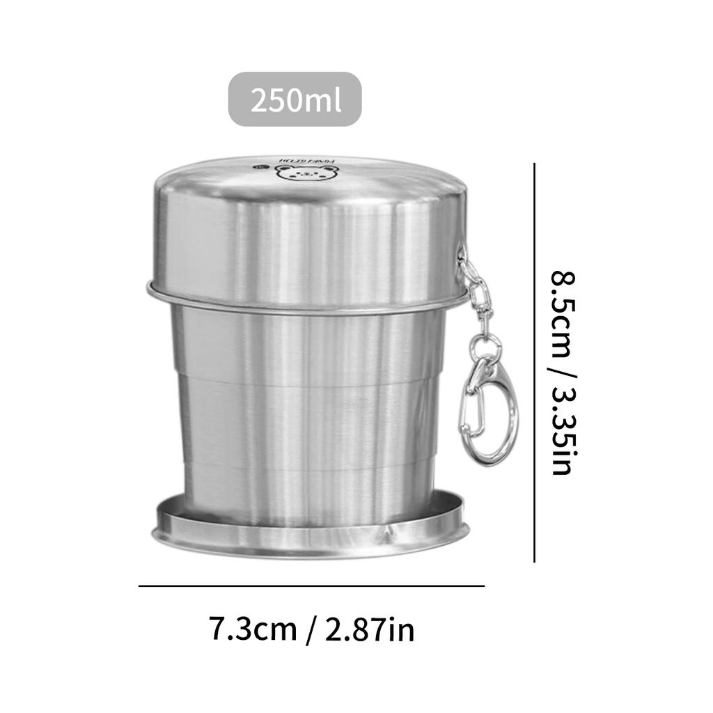 304 Nerezový skládací hrnek Přenosný kempingový teleskopický hrnek Cestovní hrnek Zatahovací skládací hrnek s klíčenkou