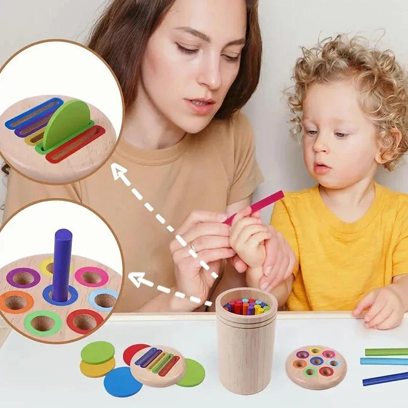 Color Shape Sorting Box Baby Sensory Play Montessori Toys Early Educational Toy Wooden Sticks Toys Color Classification Cup