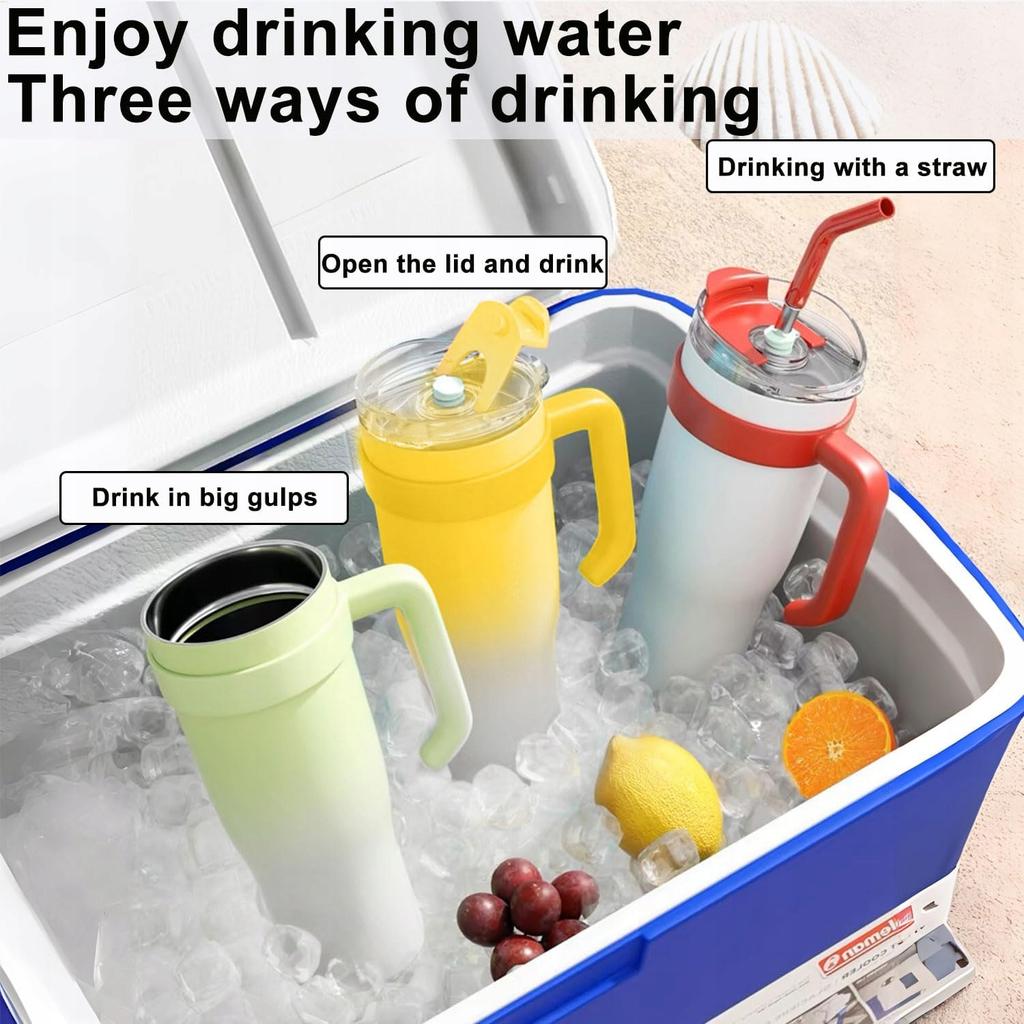 Devesanter Thermal Mug 1200 Ml Straw + Lid Stainless Steel White