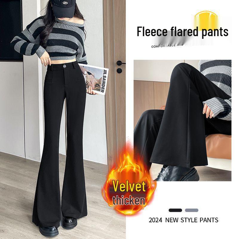 Petite Women's 2026 Spring Black High-Waisted Slim Flared Suit Pants