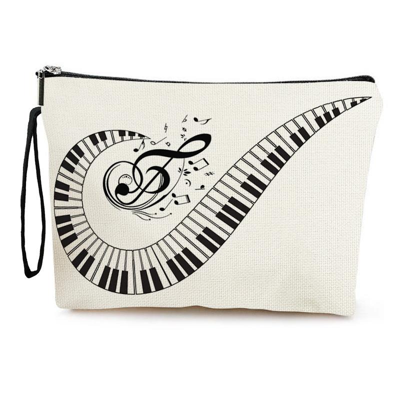 Trendy Piano Note Cosmetic Bag Large Capacity Stationery Storage Bag Portable Travel Toiletry Pouch Female Clutch Bags
