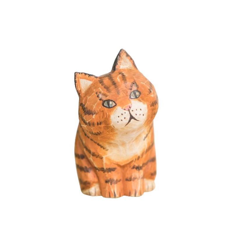 Vintage Wooden Cat Sculpture Craft Desk Ornament For House Decor And Gift Giving