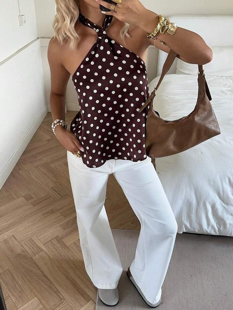 Women's 2026 Summer Polka Dot Halter Crop Top