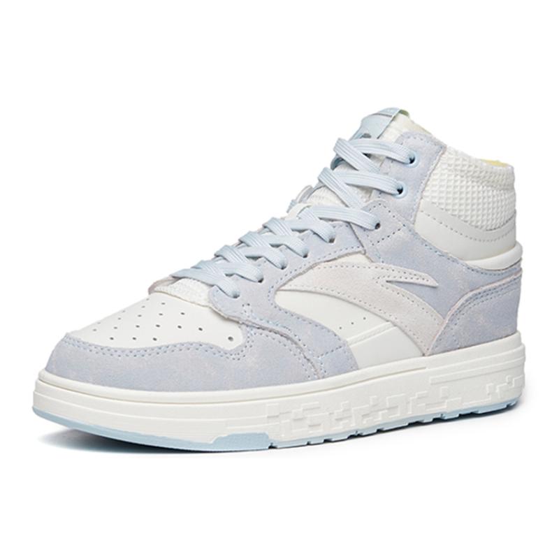 Anta Cushioning, Wear Resistant Mid Top Skateboard Shoes Women's White Blue Sneakers 122218052-4