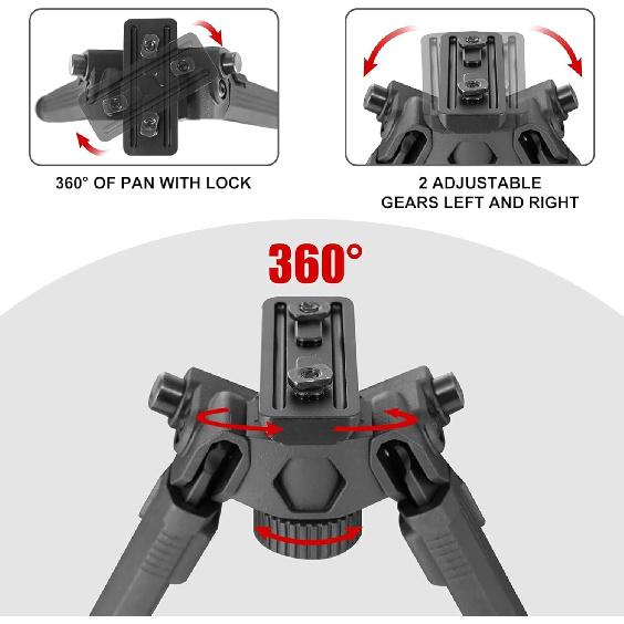 UUQ QV14 Tactical Portable Rifle Bipod, Picatinny and Mlok Mounting Options, 360 Degree Swivel, 7 Adjustable Height, Made of Lightweight