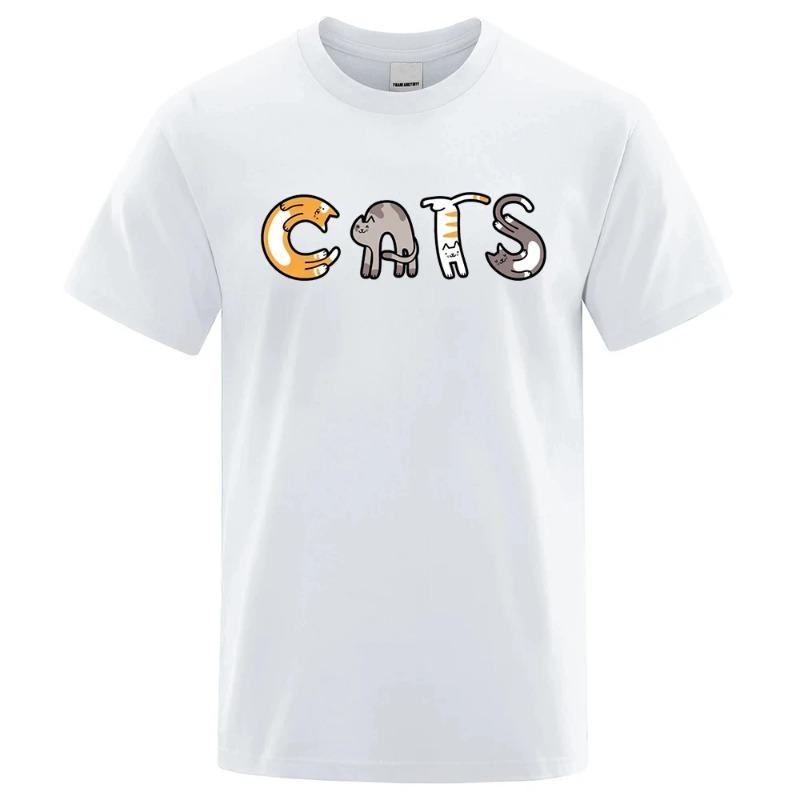 FP Letters Made Up Of Cats Funny Print Tshirts Men Oversized Cotton Clothing Fashion Summer T-Shirt High Quality Brand Shirts