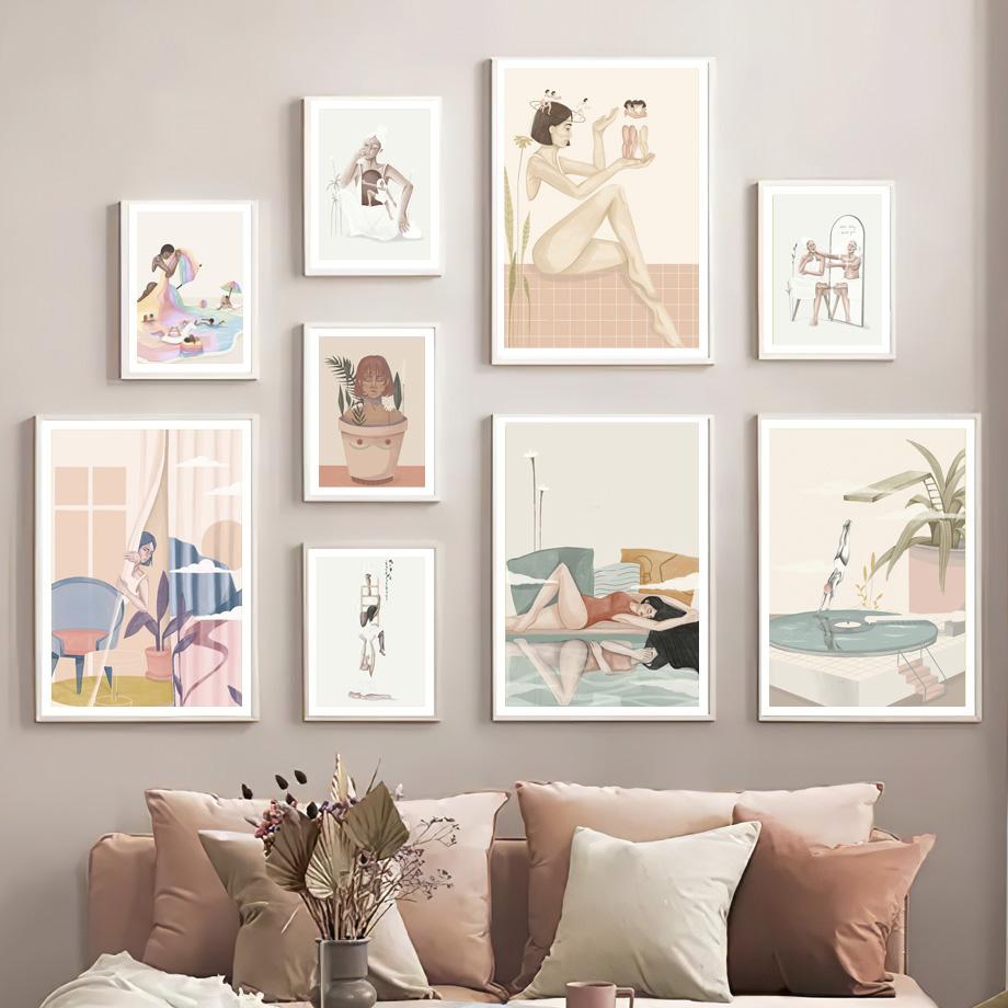 Abstrakte Frau mit Vision Musik Körper inneren Frieden Wand Kunstdruck Leinwand Malerei Nordic Poster Dekor Bilder für Wohnzimmer