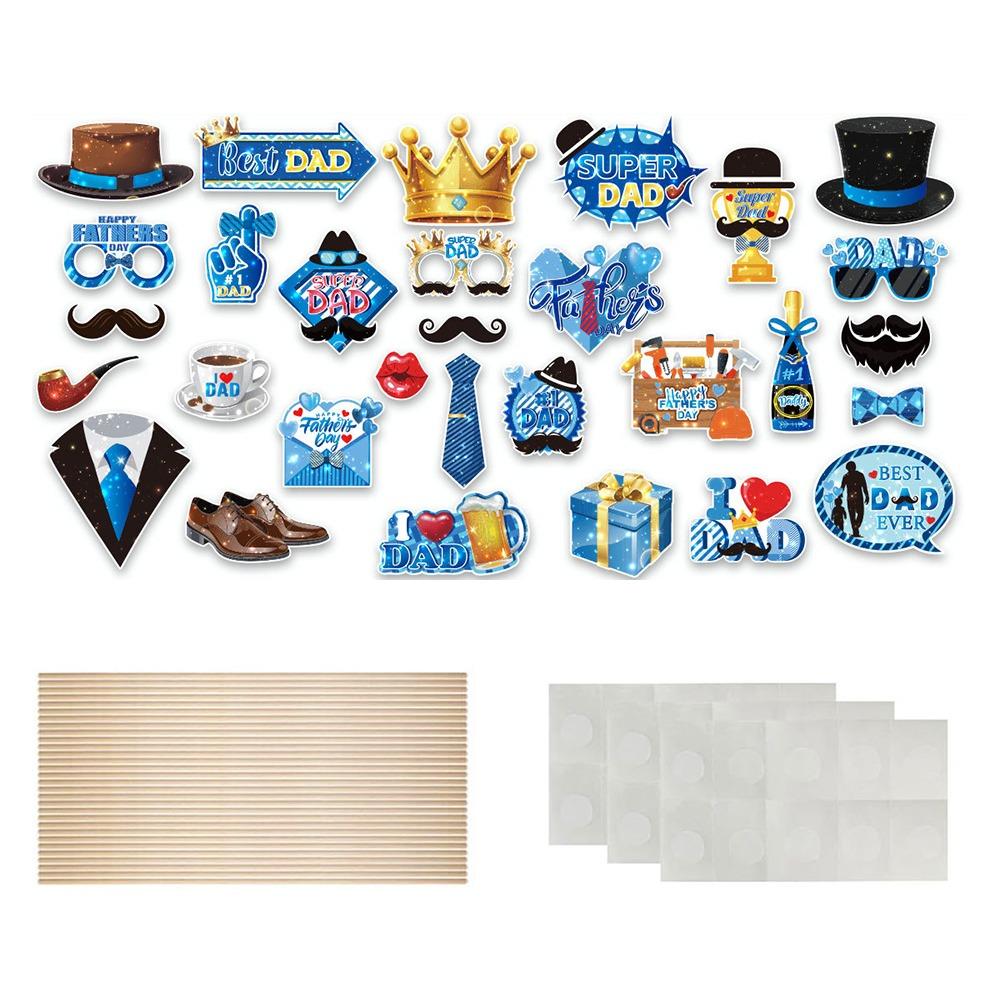 30pcs Blessing Father's Day Photo Props Blue Dress Up Costume Mask  Birthday Supplies