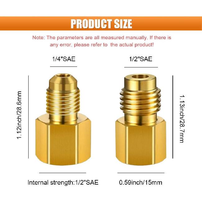 R134A Brass Refrigerant Tank Adapters (4PCS) | 1/4 SAE Male to 1/2 ACME Female Flare Adapter, R134A R12 Vacuum Pump Adapter Fitting, Universal for