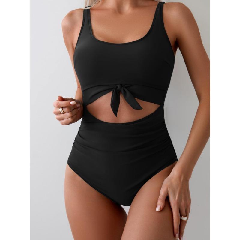 2026 European Beautiful Women's One-piece Swimsuit Belly Slim Swimsuit Hollow Lace-up Swimsuit