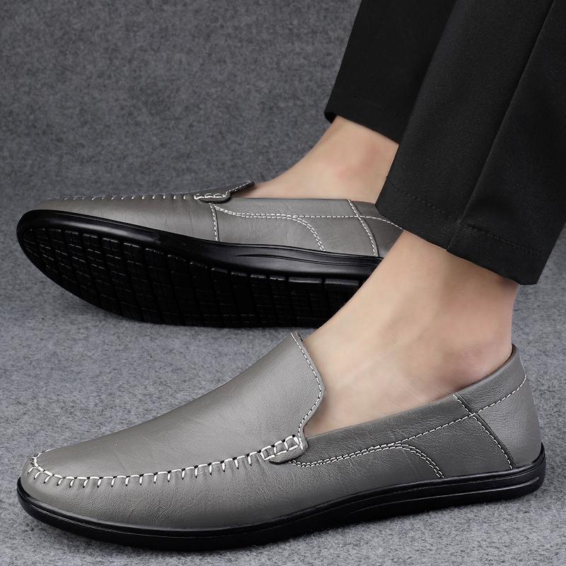 New 2024 Men Dress Shoes Genuine Leather Breathable Middle Aged Business Round Toe Wedding Footwear Male Flat