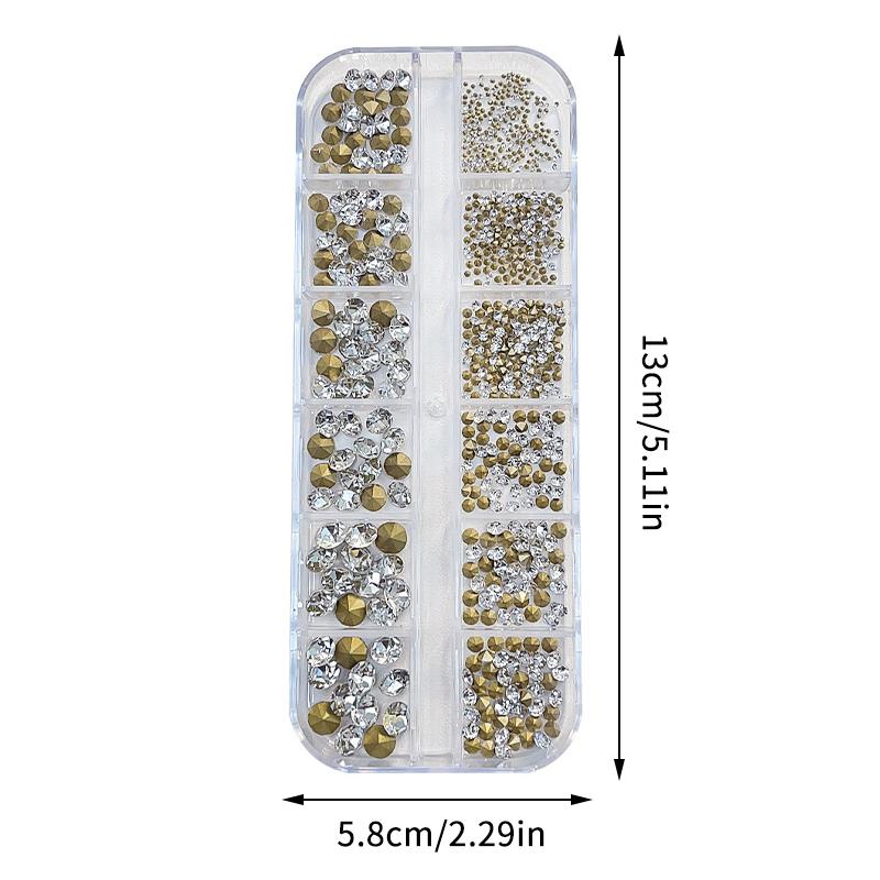 12 přihrádek Smíšené Mini Nehty Ostré Dno Super Třpytky Nail Art Dekorace Drahokamy Manikúra Tip 3D