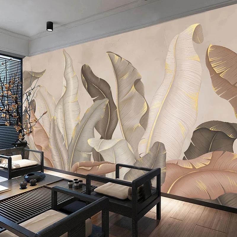 Modern Simple Wallpaper Elegant Banana Leaf Wall Mural Living Room Bedroom 3d Mural Home Decor